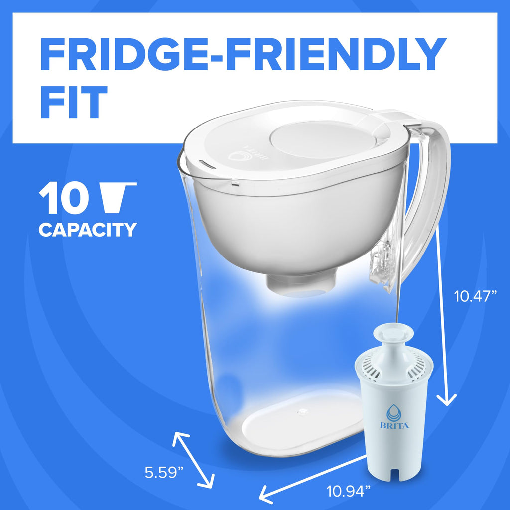 Brita Large 10-Cup Elite Water Filter Pitcher, WQA NSF/ANSI Certified, Reduces 99% of Lead, Microplastics, & 30 Contaminants, BPA-Free, Removes