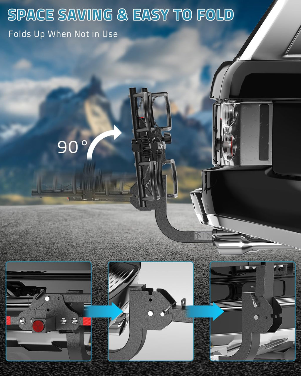 PAULINN Ebike Rack for Tow Hitch, Heavy Duty 2 Bike Folding Bicycle Car SUV Racks for E Bike,Fat Tire and Standard, 2" Hitch Receiver, 200 LBS