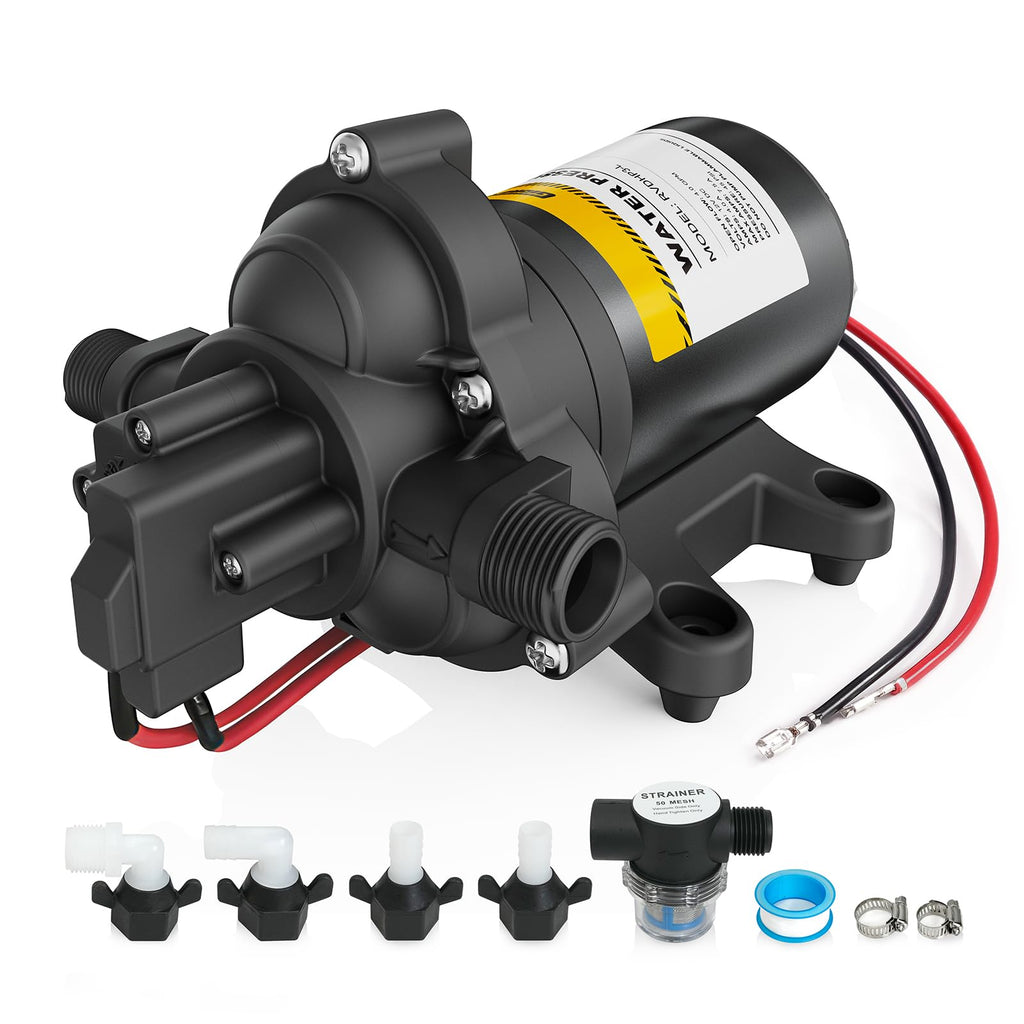 12V RV Water Pump, 4.0 GPM 45 PSI Diaphragm Pump, 12Volt Quiet Fresh Water Pump with Pressure Switch, Self Priming Pressure Pumps for RV Camper Boat