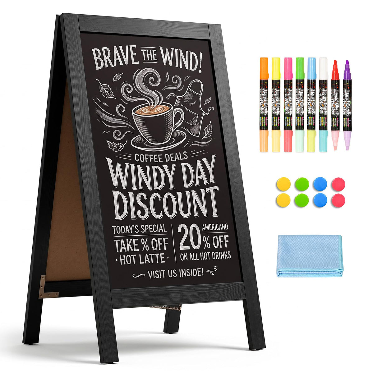 4 THOUGHT A-Frame Double-Sided Magnetic Chalkboard 40"x20", Black
