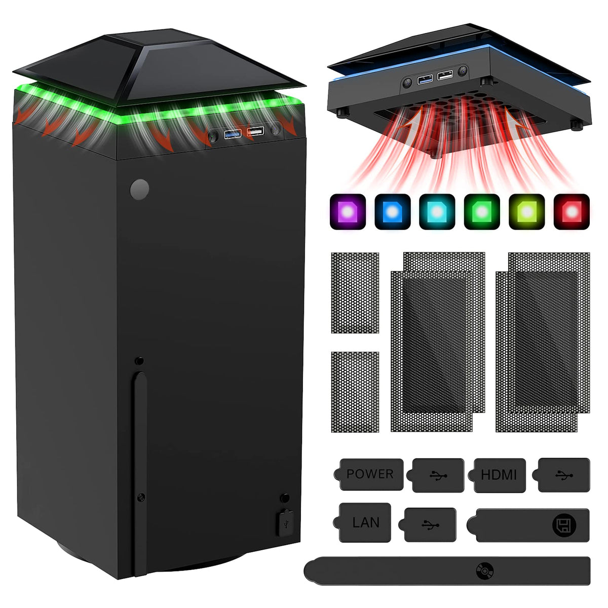 MENEEA Cooling Fan Dust Proof for Xbox Series X Console with Colorful Light
