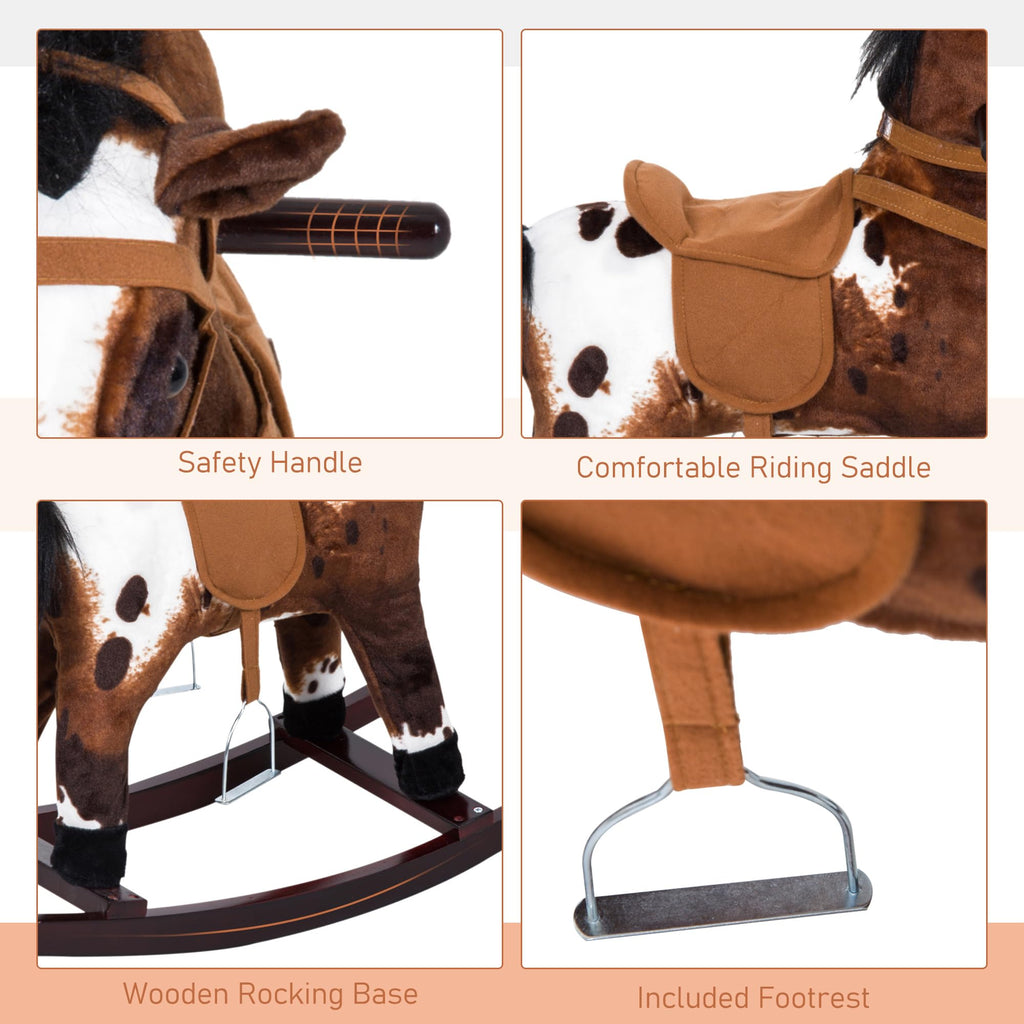 Qaba Rocking Horse Realistic Sounds for Toddlers 3-9, Dark Brown