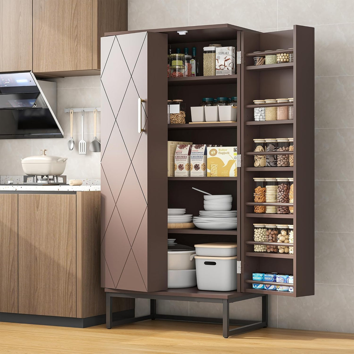 kepptory Pantry Storage Cabinet With Doors, 26 inch W x 16 inch D x 47 inch H, White - vsbcxzbsd