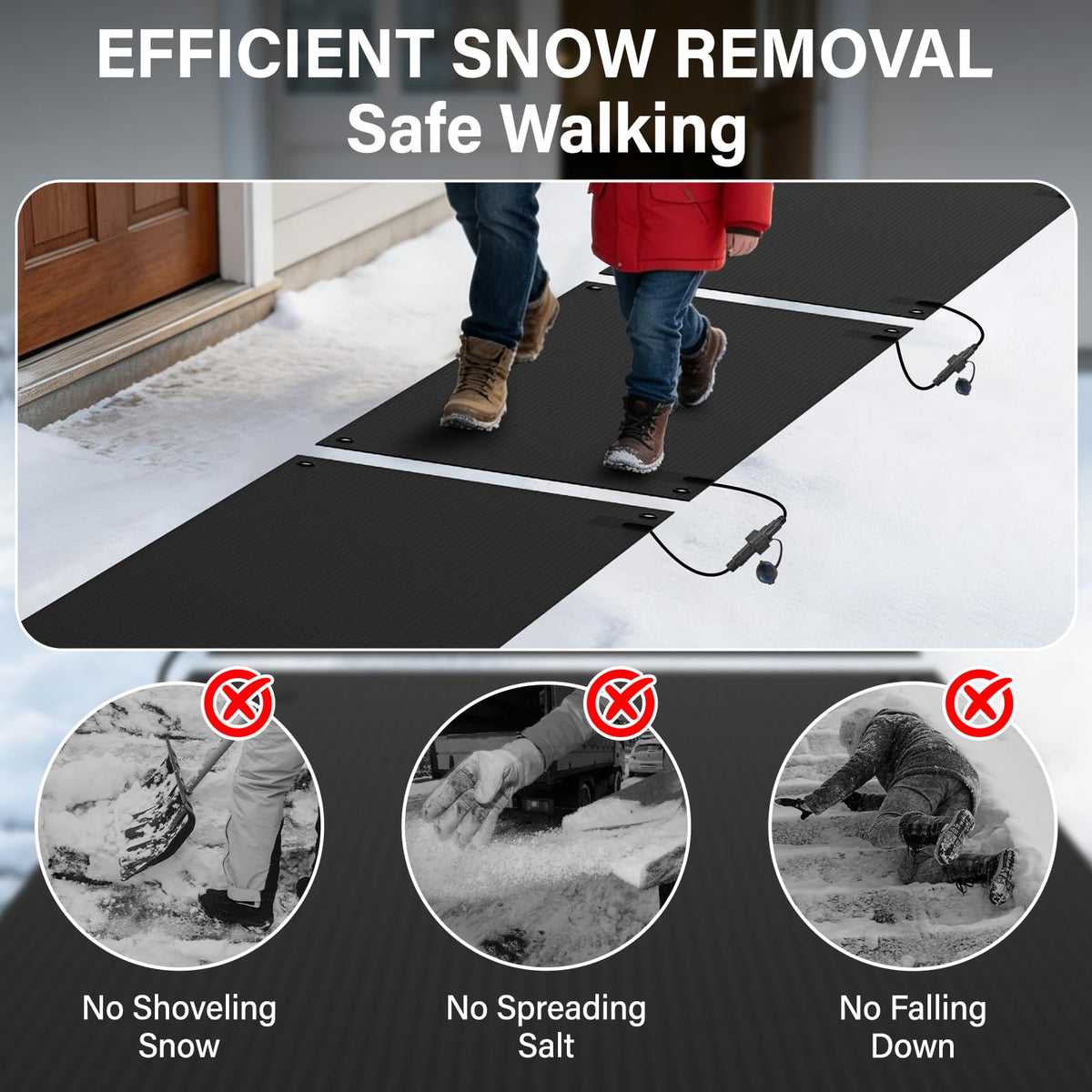 3 Pcs Heated Snow Melting Mats,10x30 in No-Slip Rubber Heated Outdoor Mats