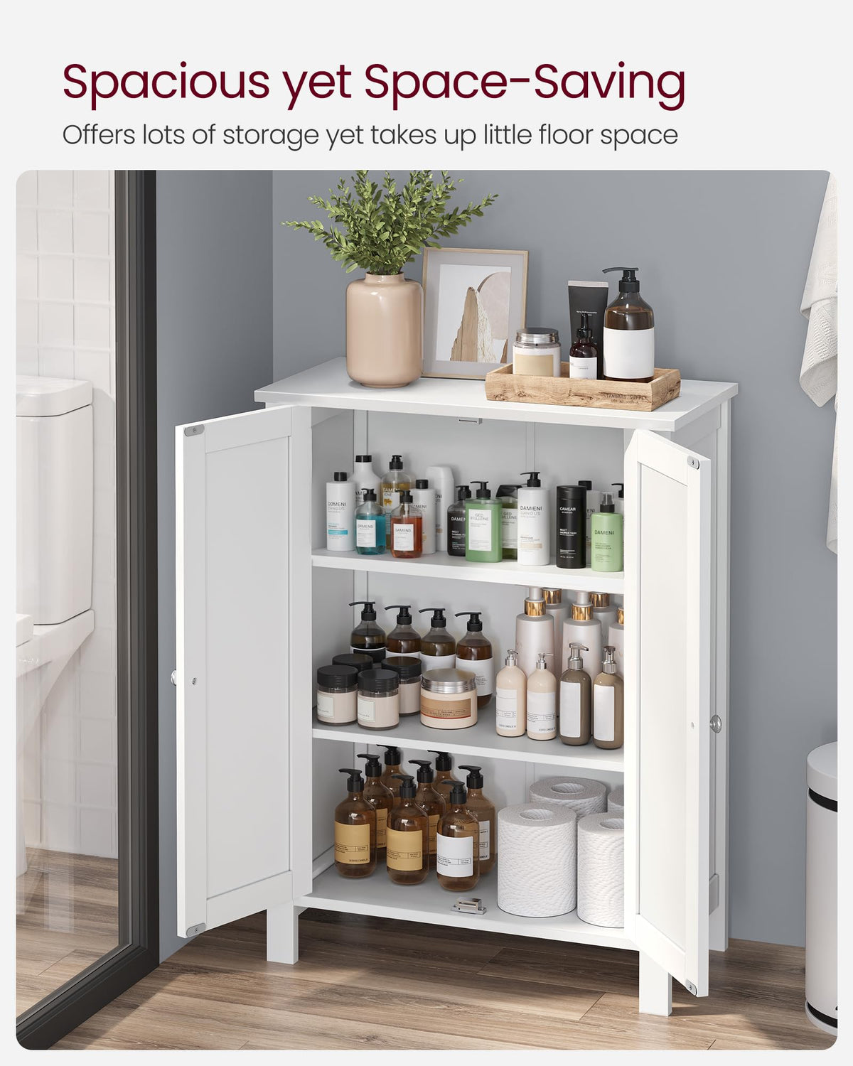 VASAGLE Bathroom Floor Storage Cabinet, 2 Doors , Cloud White
