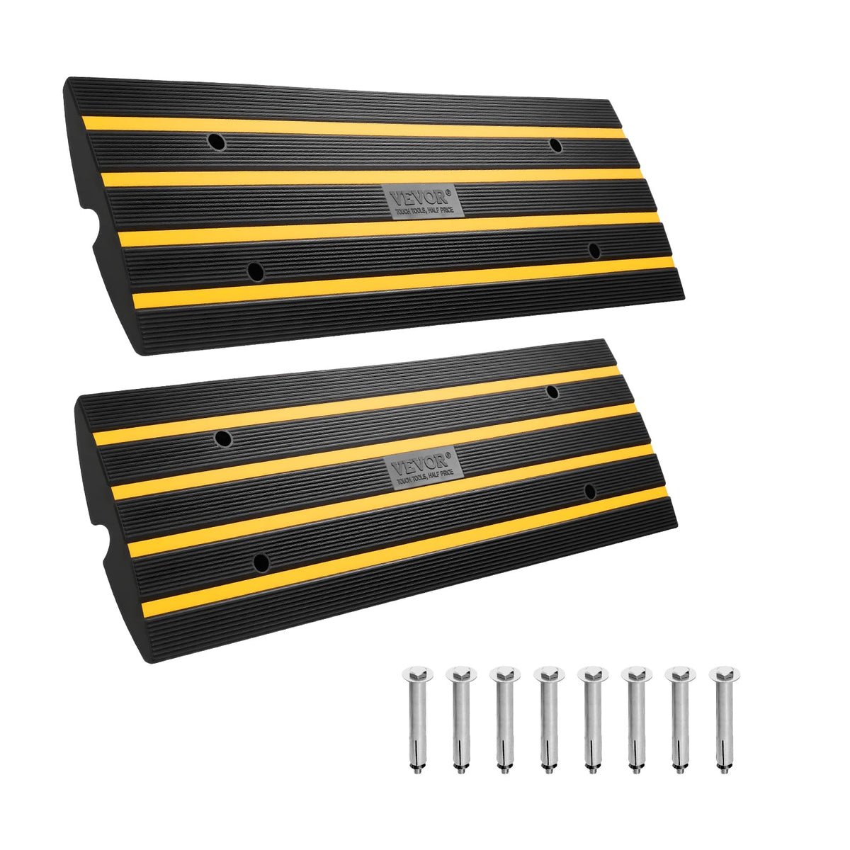 VEVOR Rubber Curb Ramps for Driveway, 2 Pack Threshold Bridge, 33069 lbs Load Capacity, 2.5" Rise, with Reflective Safety Strips, Ideal for Cars, RVs