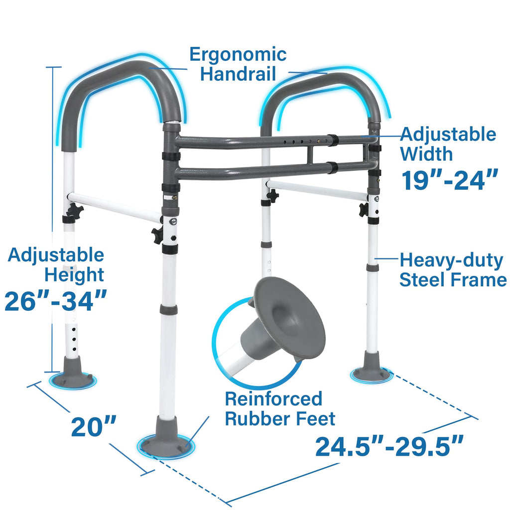 Vaunn Medical Adjustable Toilet Safety Rail for Seniors, Foldable Toilet Safety Frame for Elderly Adults, Bathroom Grab Bar Handle, Toilet Handle for