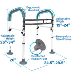 Vaunn Medical Adjustable Toilet Safety Rail for Seniors, Foldable Toilet Safety Frame for Elderly Adults, Bathroom Grab Bar Handle, Toilet Handle for