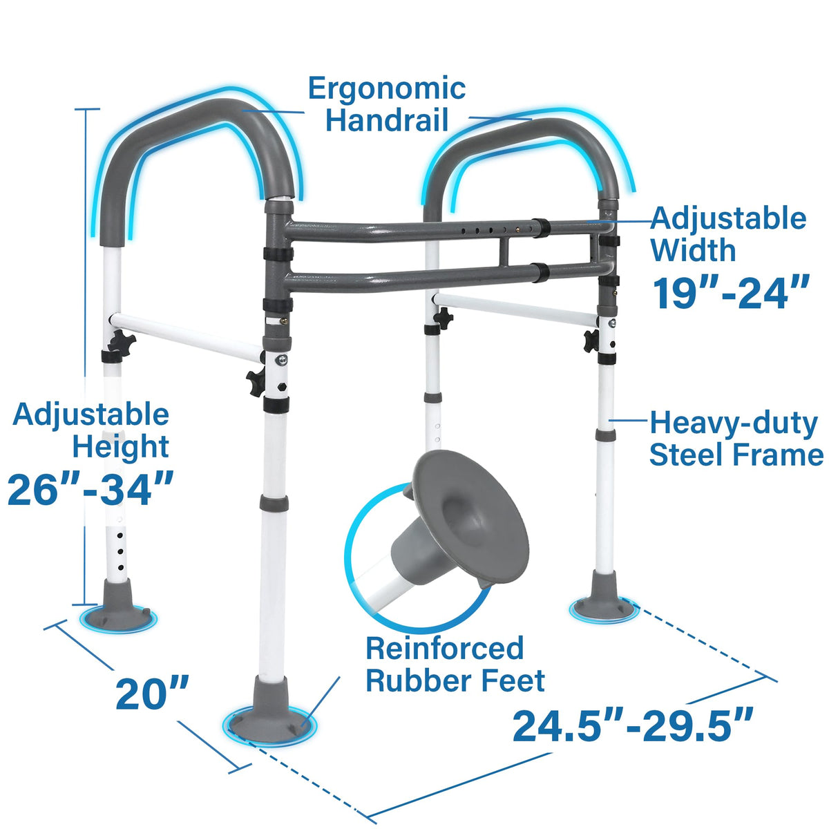 Vaunn Medical Adjustable Toilet Safety Rail for Seniors, Foldable Toilet Safety Frame for Elderly Adults, Bathroom Grab Bar Handle, Toilet Handle for