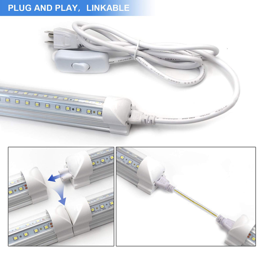 10-Pack 8ft LED Shop Light Fixture - 90W T8 Integrated LED Tube Light - 6500K 12000LM V-Shape Linkable - High Output - Clear Cover - Plug and Play
