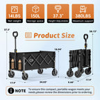 NWH 34'' Extra Long Collapsible Wagon, 380lbs Large Capacity Folding Wagons Carts with Wheels Foldable, Heavy Duty Utility Cart with All-Terrain