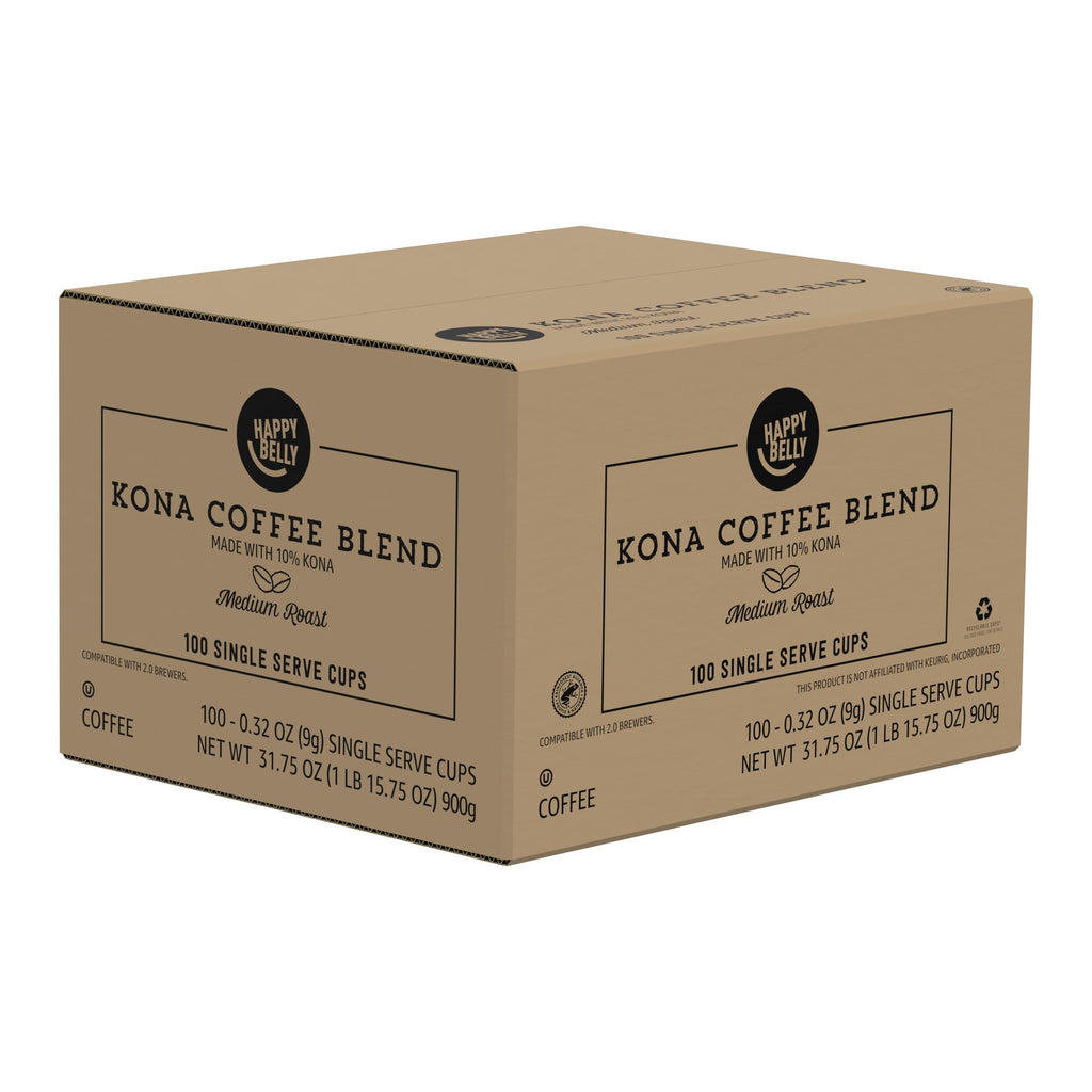 Brand - Happy Belly Medium Roast Coffee Pods, Kona Blend, Compatible with Keurig 2.0 K-Cup Brewers, 100 Count