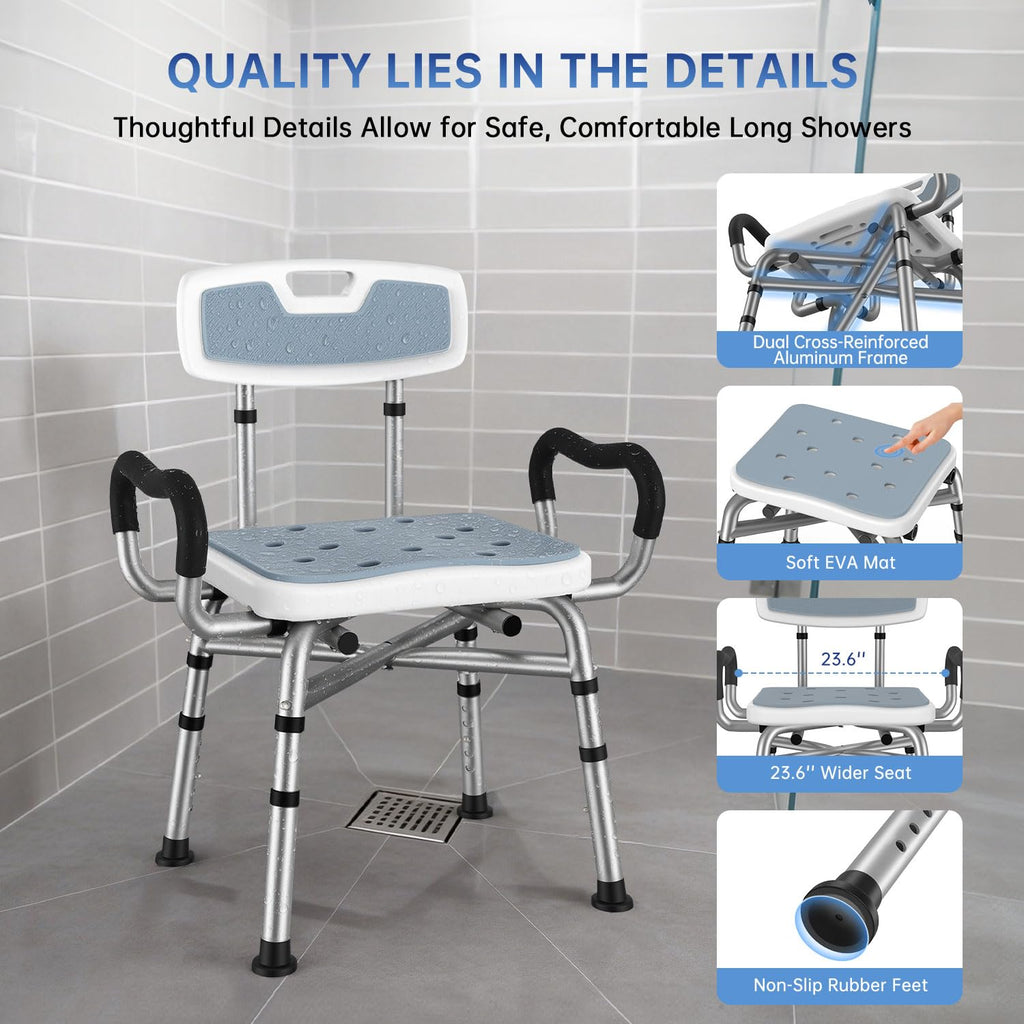 BRITULIF Shower Chair with Arms and Back for Inside Shower, 550 lb Capacity