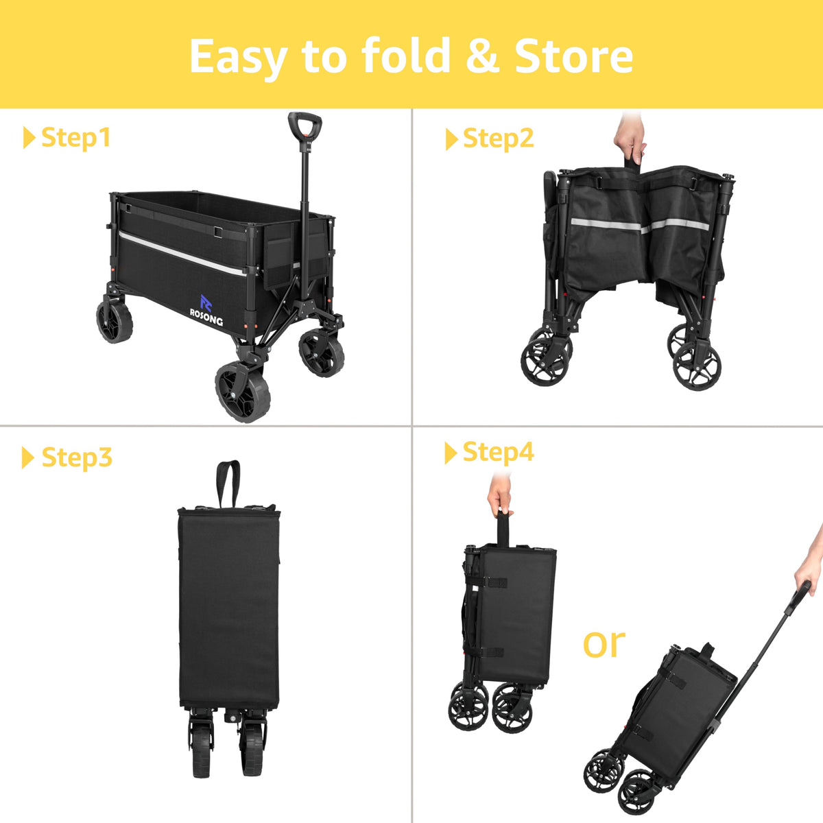 ROSONG Collapsible Wagon Cart with Wheels Foldable - Folding Utility Heavy Duty Wagons Carts for Grocery Sports Garden Shopping Camping Wheelbarrows