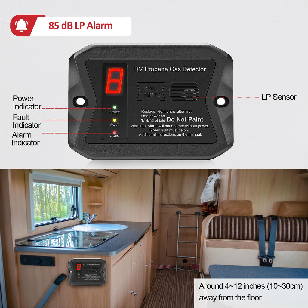 RV Propane Gas Detector, Hardwired-12V DC with 3 Different Brackets for RVs,R501