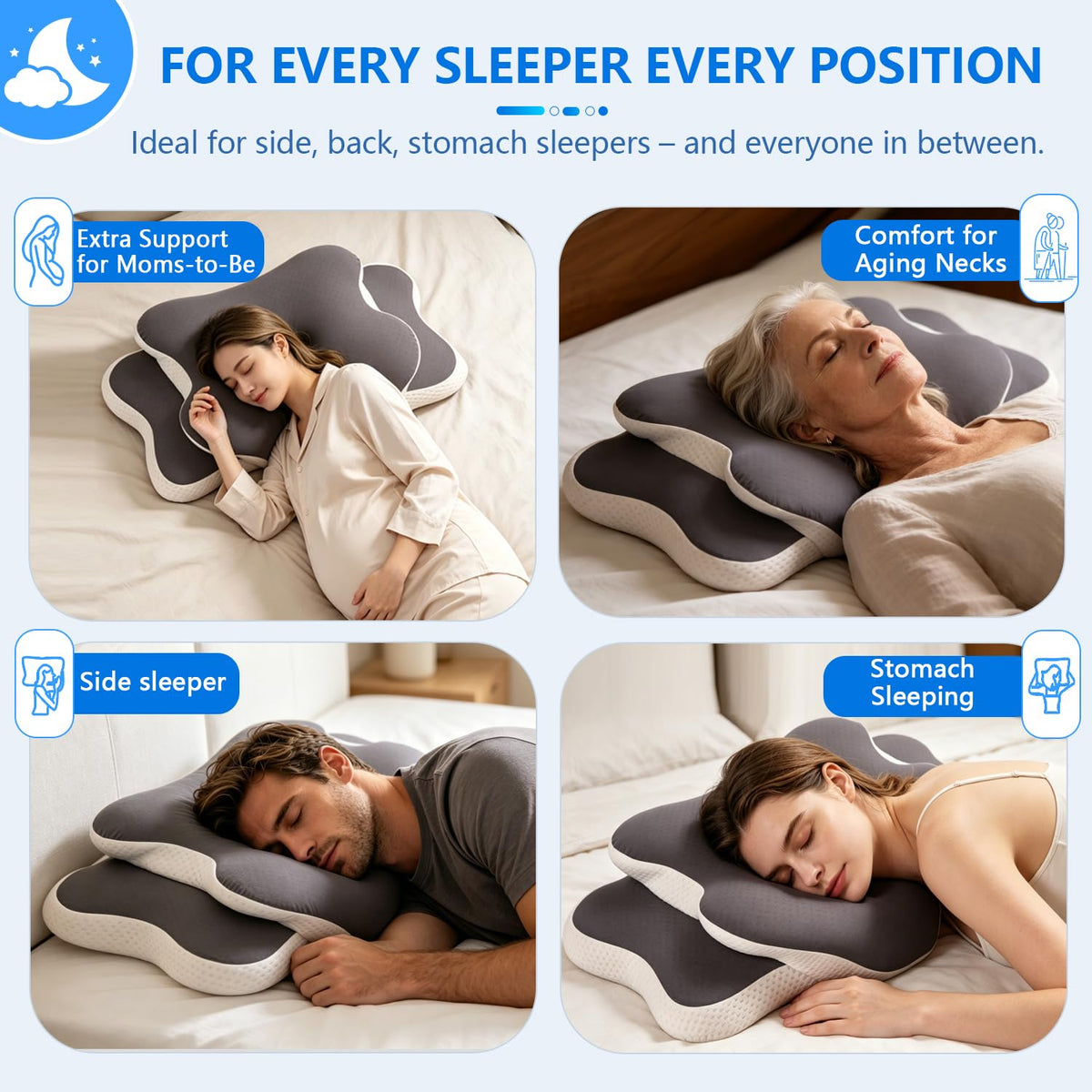 Ergo Pillow for Sleep Apnea, Neck Pain, and Snoring Relief | Cervical Neck Pillow for Neck Pain Relief & Side Sleeper | Orthopedic Memory Foam with