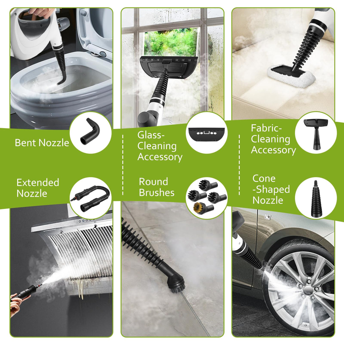 Phueut Pressurized Handheld Multi-Surface Natural Steam Cleaner with 12 pcs Accessories, Multi-Purpose Steamer for Home Use, Steamer for Cleaning