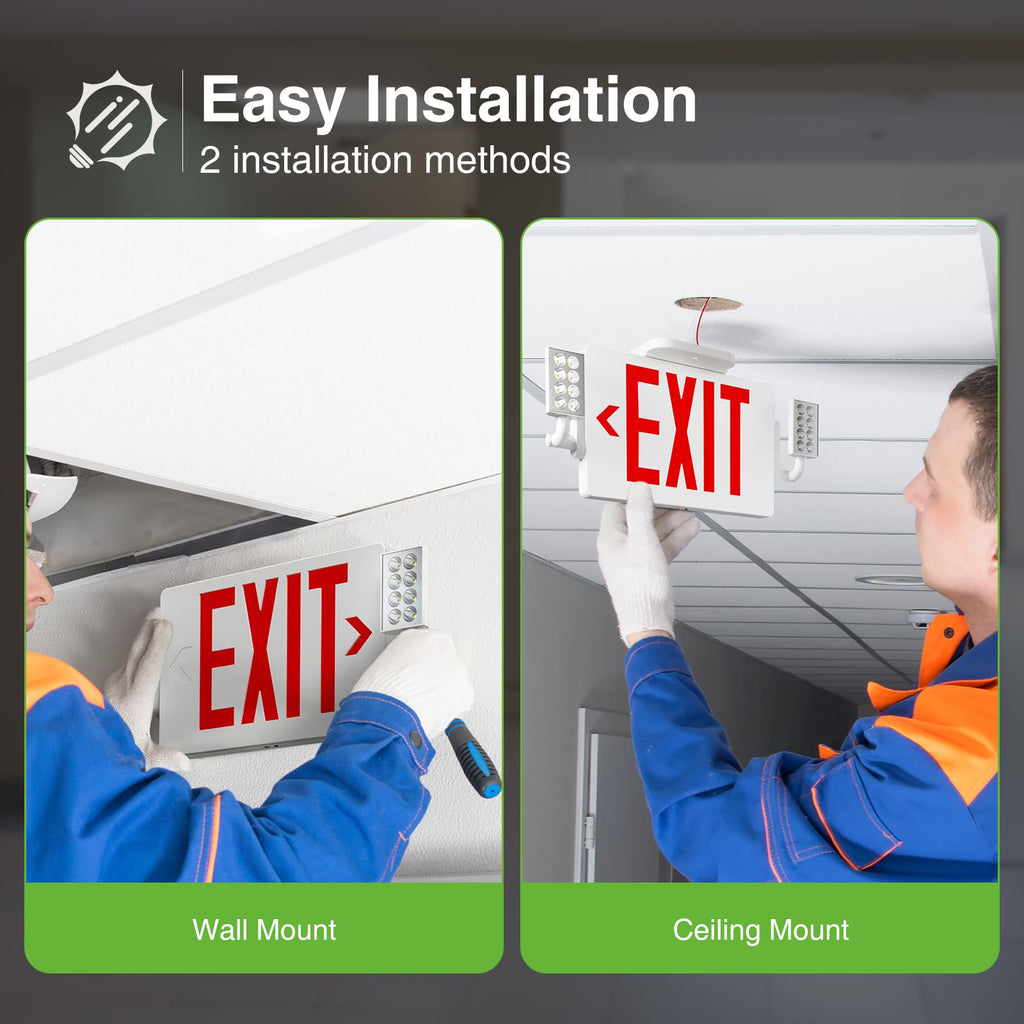 FREELICHT 6 Pack Red LED Exit Signs with Emergency Lights