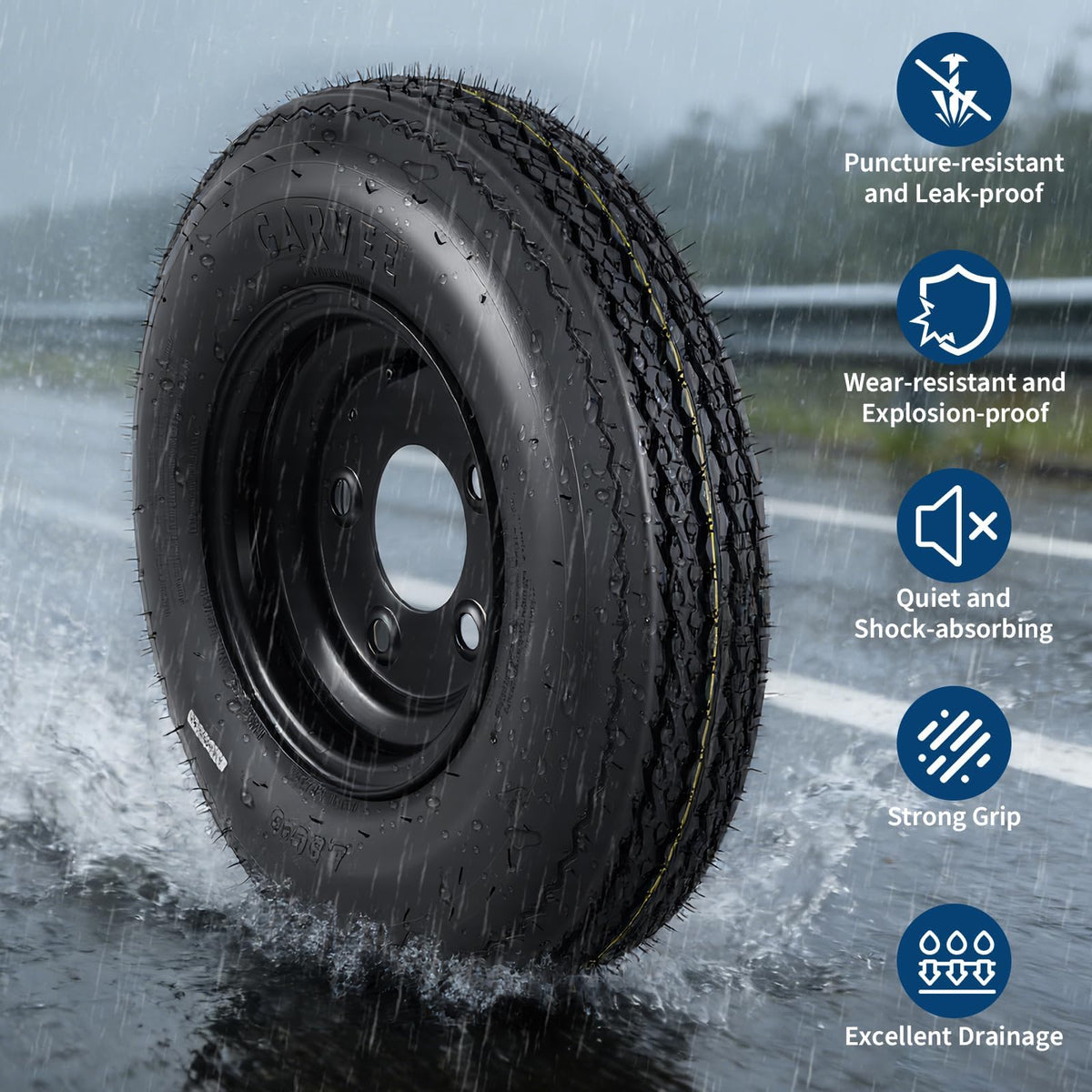 Garvee 2-Pack ST175/80D13 Trailer Tires with Black 13" Spoke Wheel