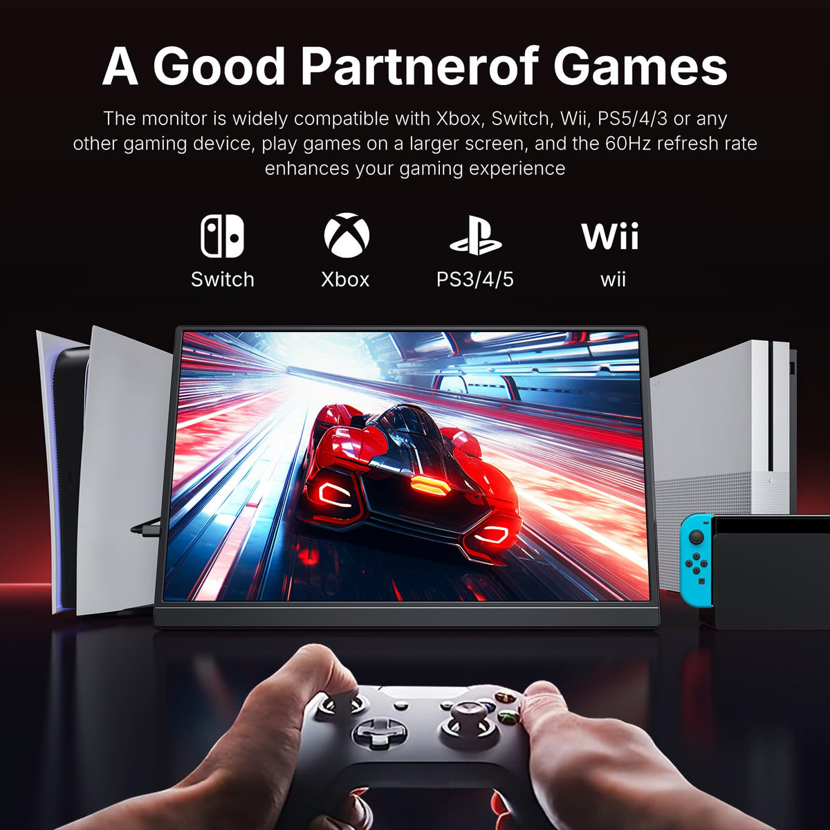 WGK 15.6 inch Portable Monitor 1080P FHD Travel Display HDMI/USB-C Compatible with Laptops, Desktops, Phones, PS, Mac, Xbox, Switch, and Other Gaming