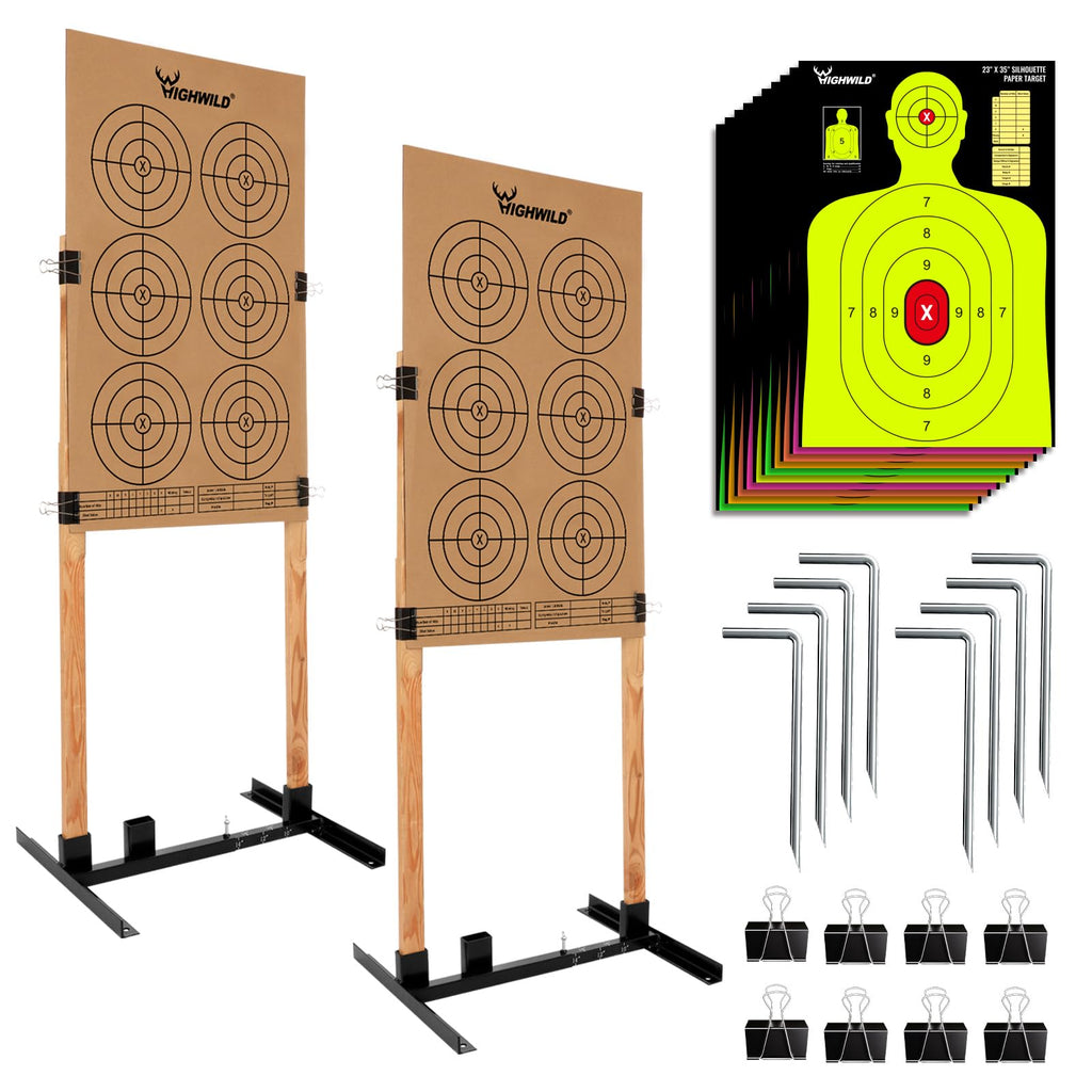 Highwild Adjustable Target Stand Base for Paper Shooting Cardboard Silhouette H Shape Stand Base for Shooting Range 1x2 Wooden Target Station Setup