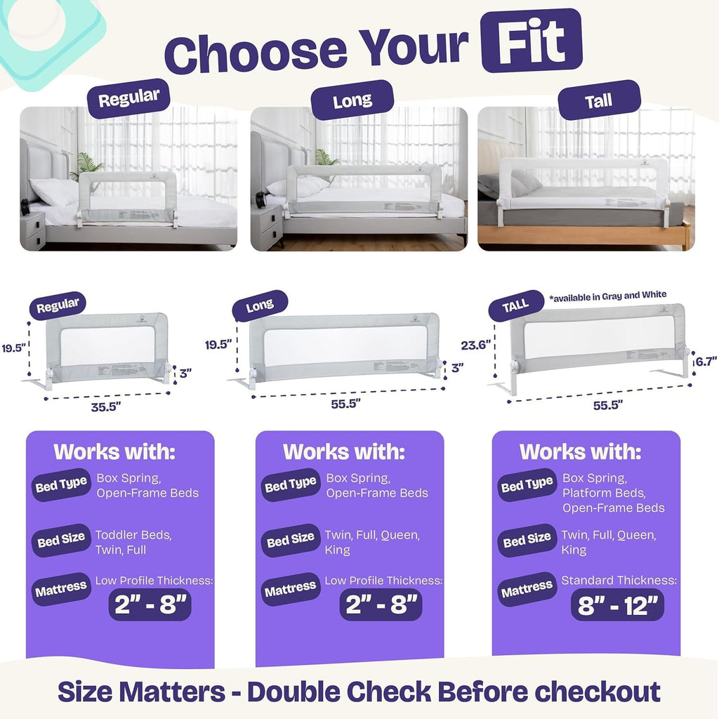 ComfyBumpy Bed Rail for Toddlers, 55.5" Long, Extra-Padded, Swing-Down
