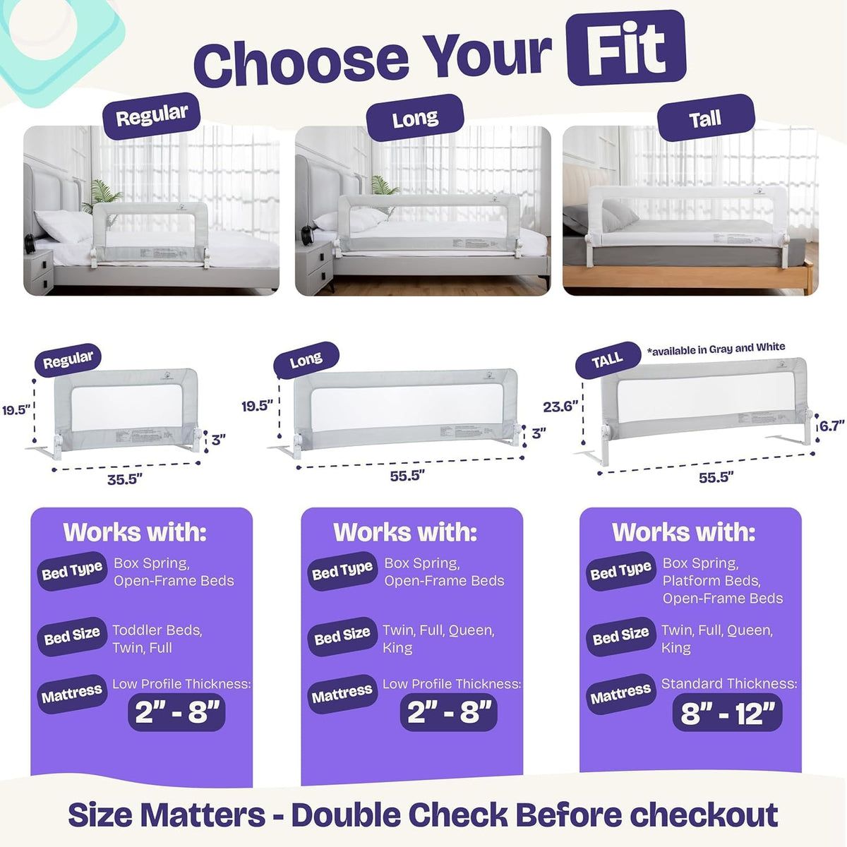 ComfyBumpy Bed Rail for Toddlers, 55.5" Long, Extra-Padded, Swing-Down