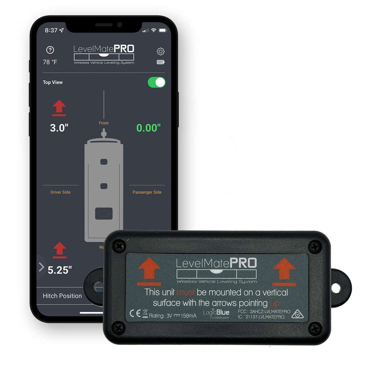 LevelMatePRO Wireless RV Leveling System, Bluetooth Leveler for Campers, Must-Have Accessory for Travel Trailers, Effortless Setup for Phones with App