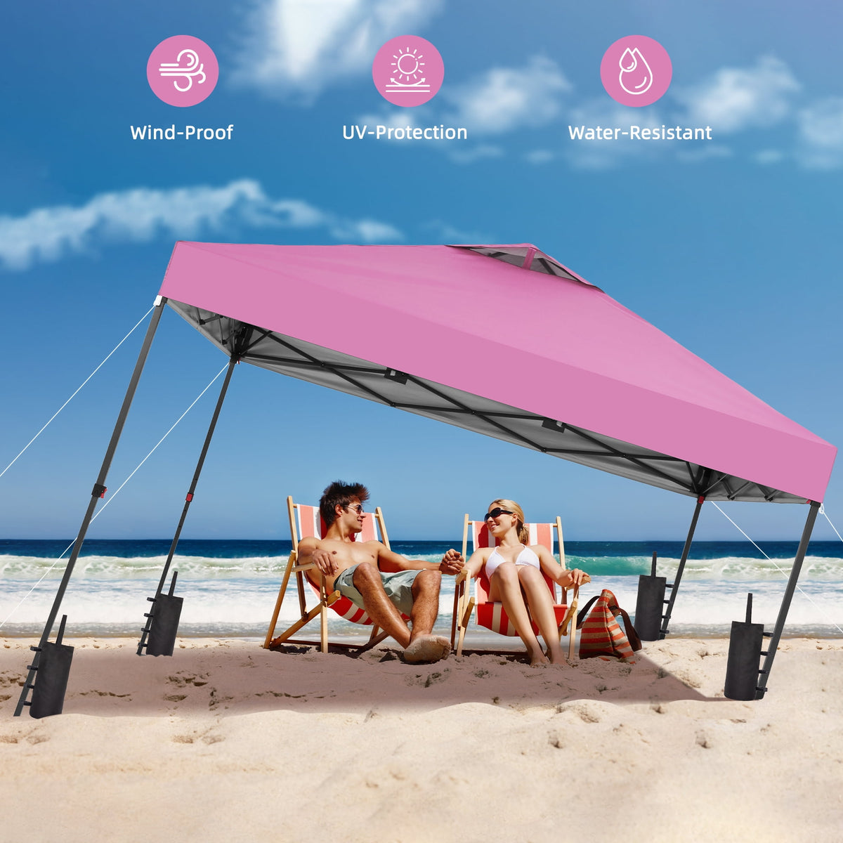 Ainfox 10'x10'Pop Up Canopy Tent 4 Removable Walls Windproof UV Shelter Outdoor,Pink
