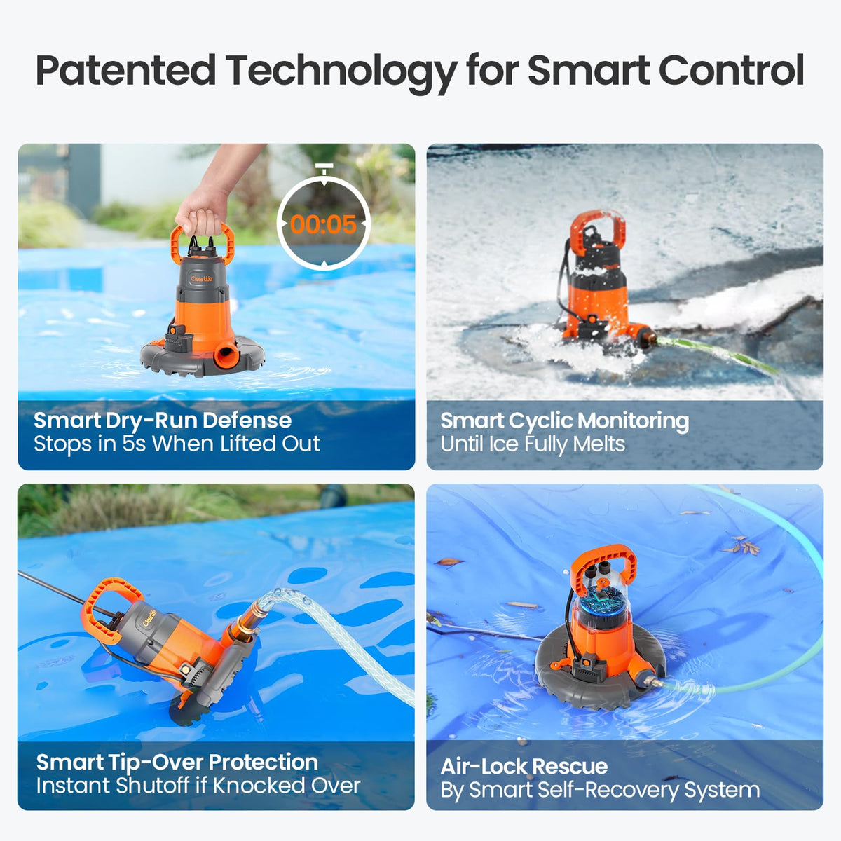 Smart Automatic Water Pool Cover Pump,Submersible Pump Removes Water from Inground/Above Ground Winter Swimming Pools, 1/3 HP 2790 GPH, Auto On/Off &