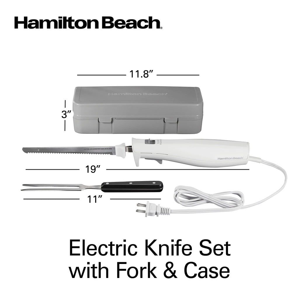 Hamilton Beach Electric Knife Set for Carving Meats, Poultry, Bread, Crafting Foam & More, Reciprocating Serrated Stainless Steel Blades, Ergonomic