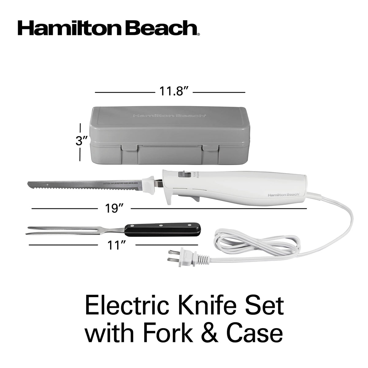Hamilton Beach Electric Knife Set for Carving Meats, Poultry, Bread, Crafting Foam & More, Reciprocating Serrated Stainless Steel Blades, Ergonomic