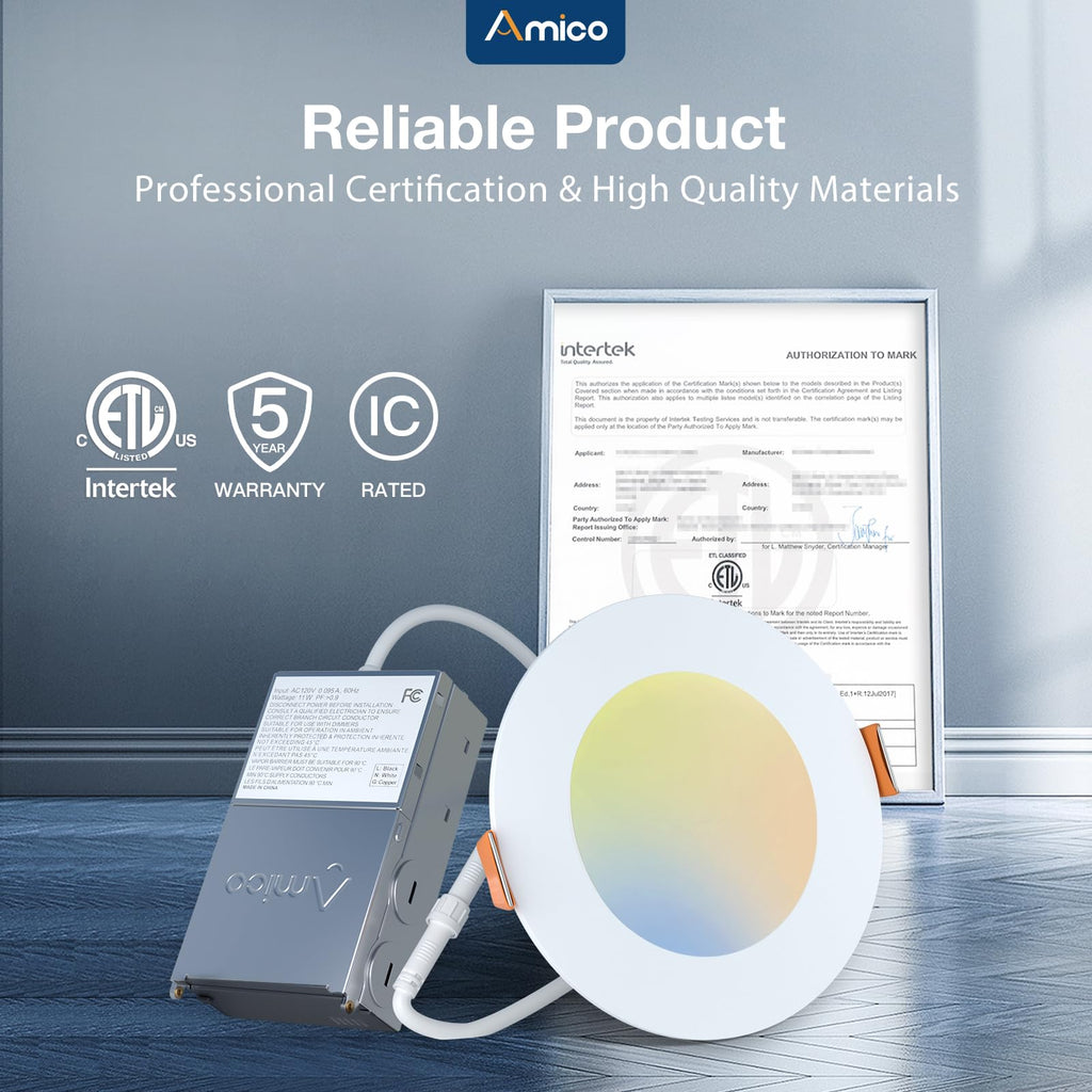 Amico 24 Pack 4 Inch LED Recessed Light with Junction Box, 5CCT, 800LM, 10W