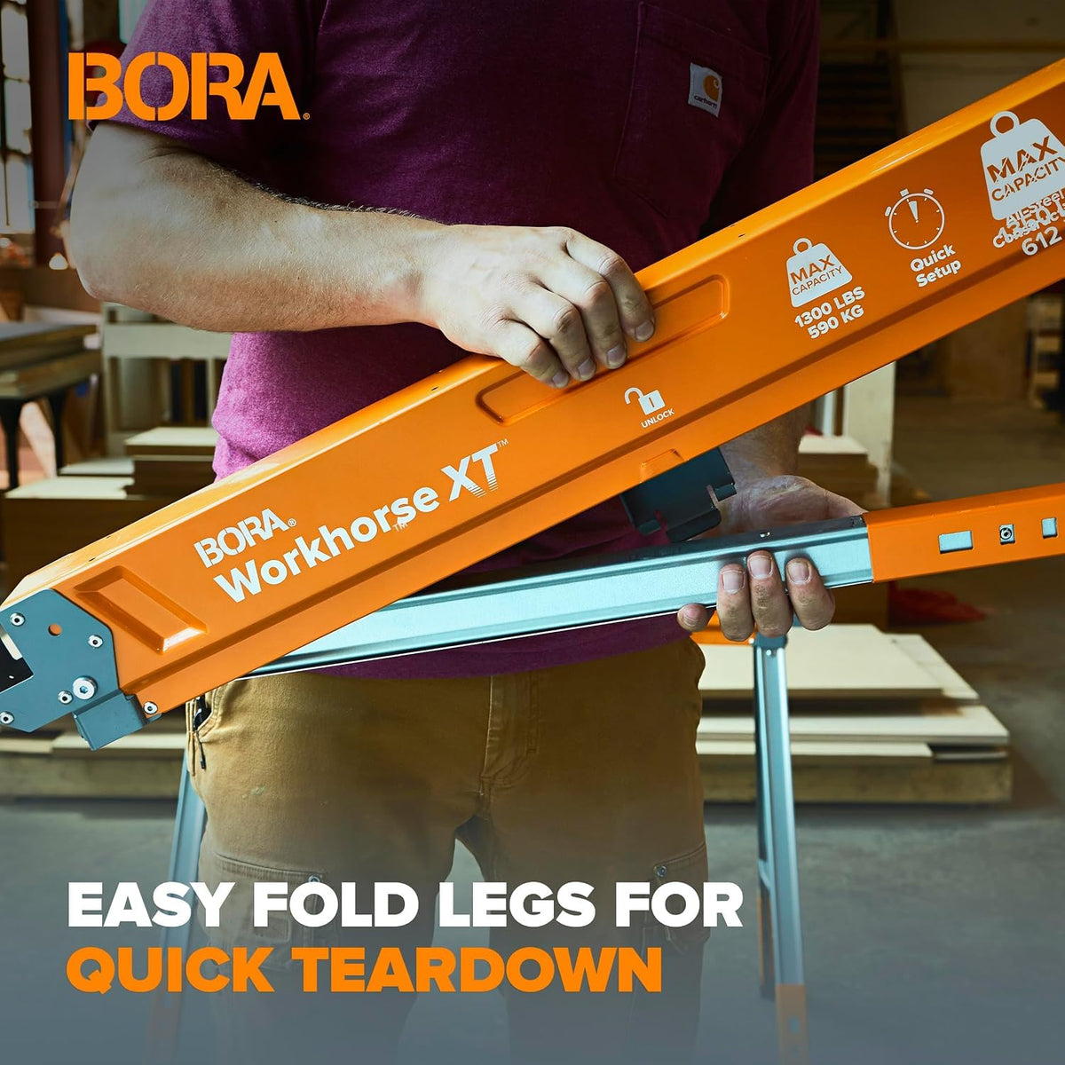 BORA Workhorse XT Saw Horses 2 Pack Adjustable Folding Heavy Duty Sawhorse