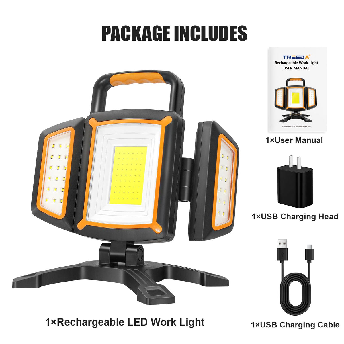 3000LM Rechargeable Work Light, Magnetic LED, Foldable & Portable