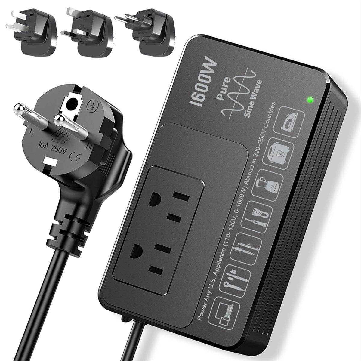 1600W 220V to 110V Converter, Power Any 110–120V U.S. Appliance in 220–250V