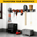 Garage Tool Organizer Wall Mount, 48inch Heavy-Duty Garage Storage System and Garden Tool Organizer with 6 Adjustable Double Hooks for Shovel
