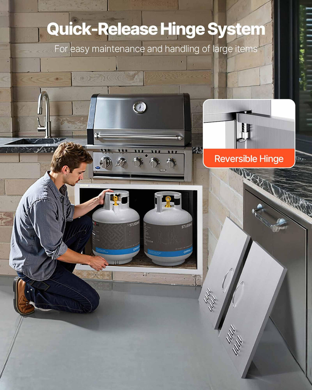 VEVOR Outdoor Kitchen Doors 30W x 21H Inch 304 Stainless Steel Double Doors