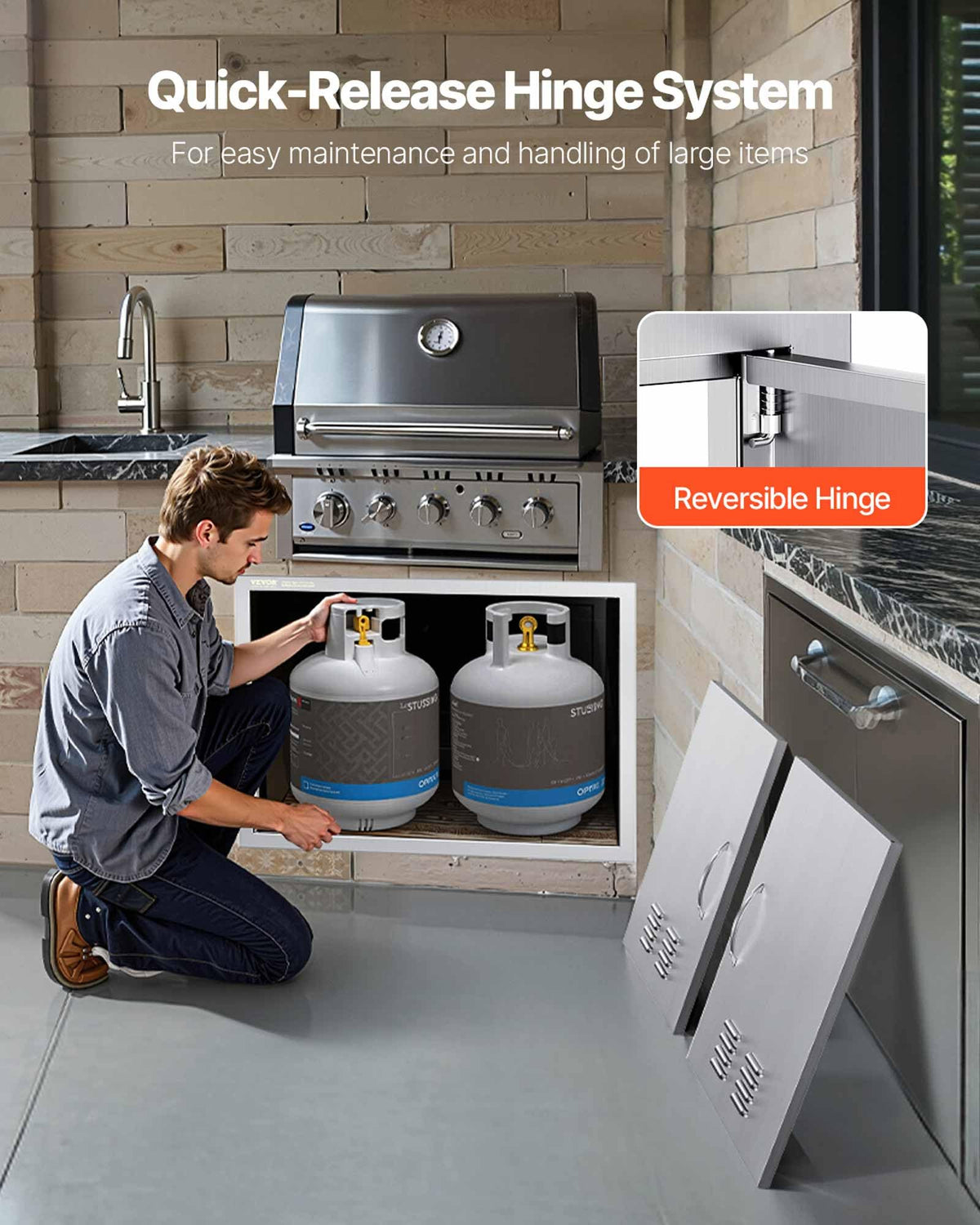 VEVOR Outdoor Kitchen Doors 30W x 21H Inch 304 Stainless Steel Double Doors