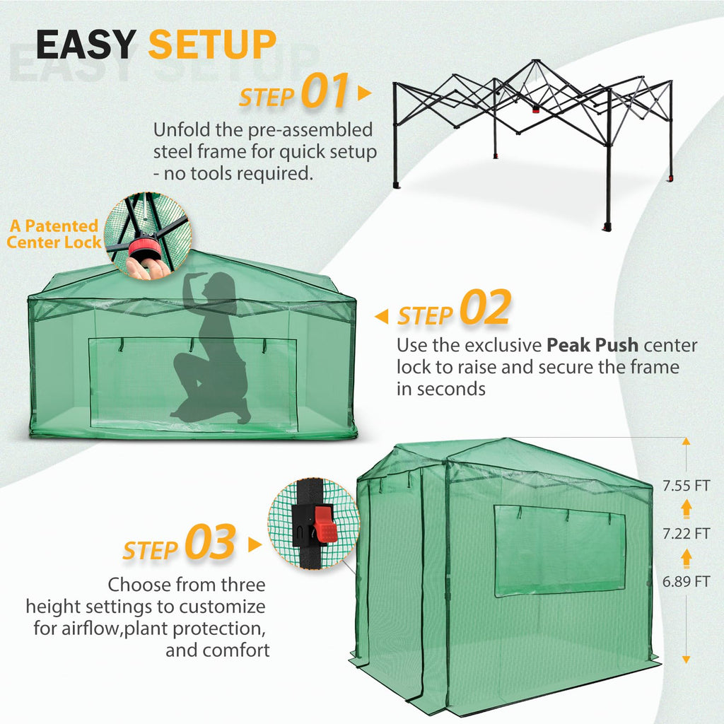 EAGLE PEAK 8x6 Easy Setup Pop Up Greenhouse, Clear/Green