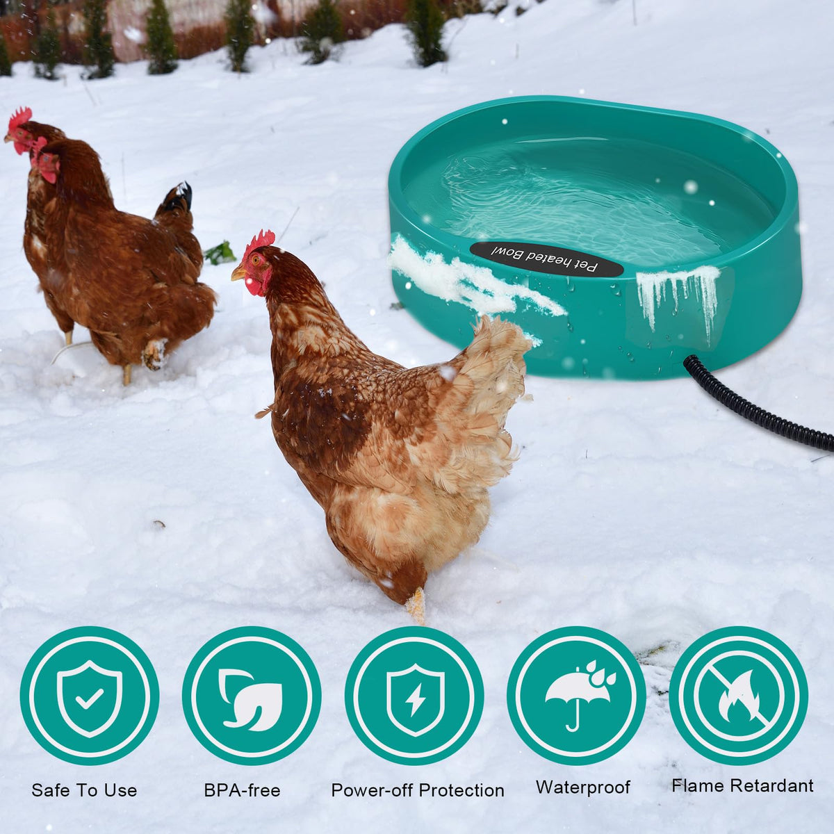 Heated Water Bowl For Chicken，125OZ Water Heater For Hens Goose Duck