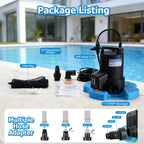 1/2HP Swimming Pool Cover Pump Automatic On/Off 3500GPH Submersible Water Pump with Filter Net 3/4” Check Valve Adapter & 25ft Power Cord 110V Sump