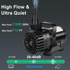 1800 GPH Pond Pump, 100W for Fish Ponds, Fountains & Waterfalls