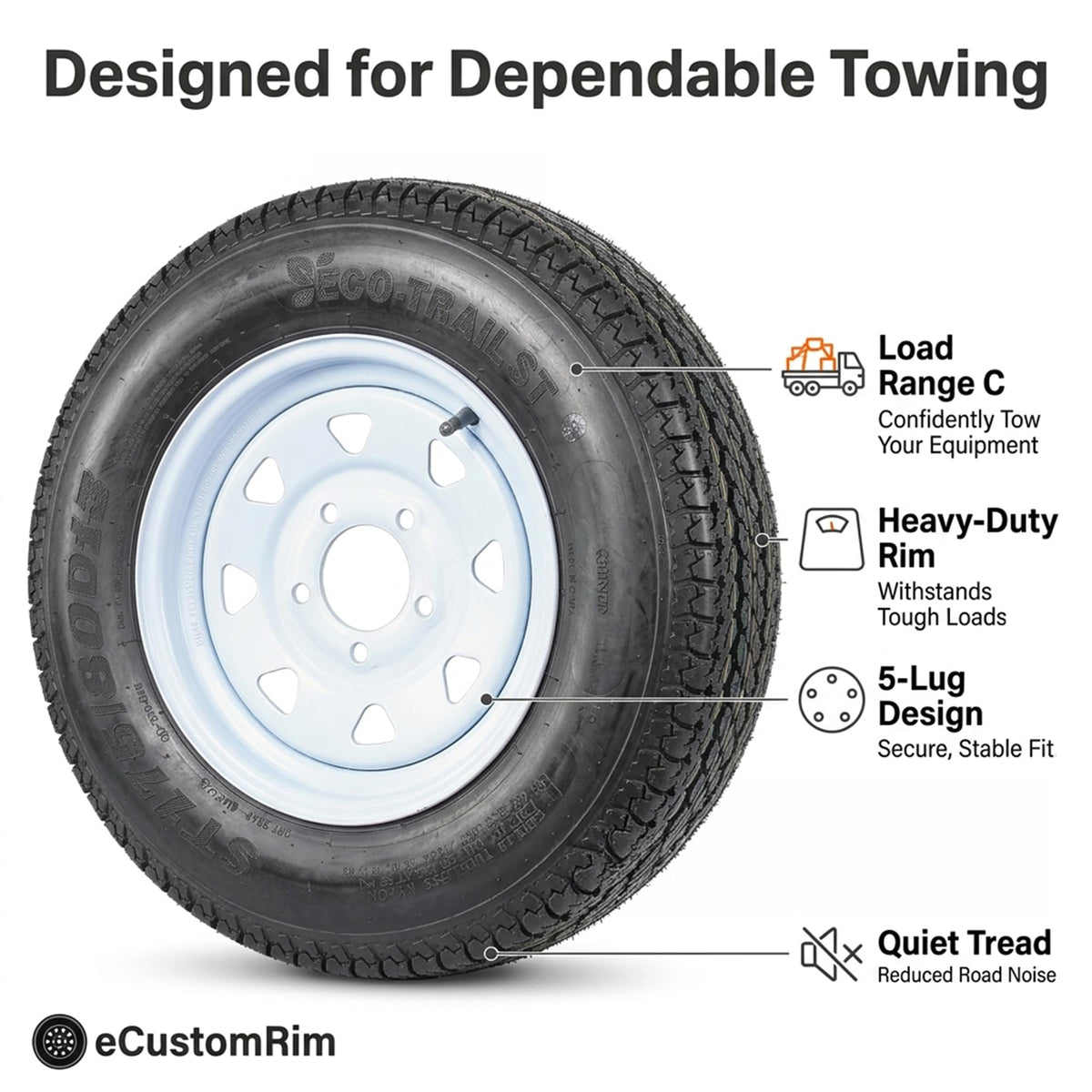 eCustomrim 2-Pack Trailer Tire Rim Assembly ST175/80D13 B78-13 5 Lug LRC
