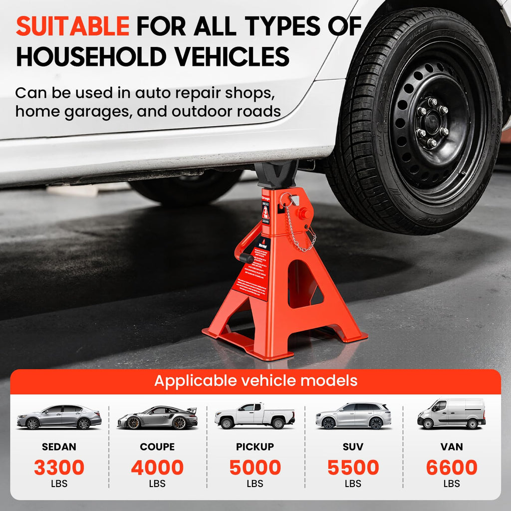 Jack Stands 3 Ton - Heavy Duty Vehicle Support with Dual Locking System, 11-16.1 inch Adjustable Height, High-Strength Steel Material and Large Base