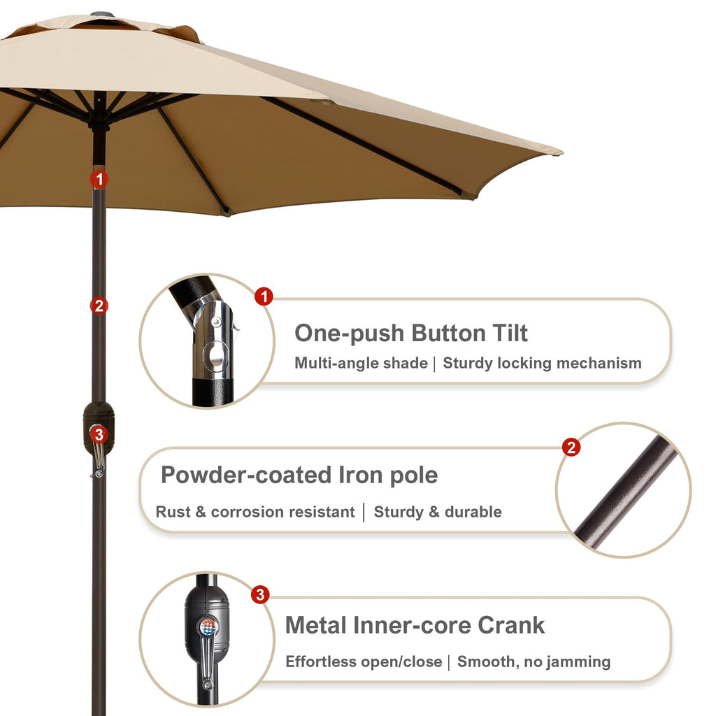 9' Outdoor Patio Umbrella, Outdoor Table Umbrella, Yard Umbrella, Market Umbrella with 8 Sturdy Ribs, Push Button Tilt and Crank