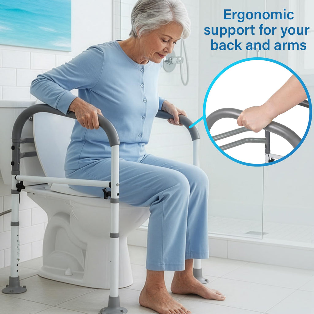 Vaunn Medical Adjustable Toilet Safety Rail for Seniors, Foldable Toilet Safety Frame for Elderly Adults, Bathroom Grab Bar Handle, Toilet Handle for