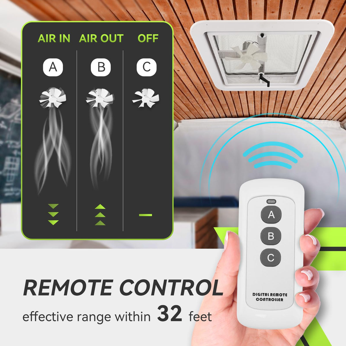 RVMATE 14x14 RV Roof Vent Fan, Remote, 12V, White