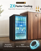 EUHOMY 130 Can Mini Fridge, Beverage Refrigerator with Glass Door, Black