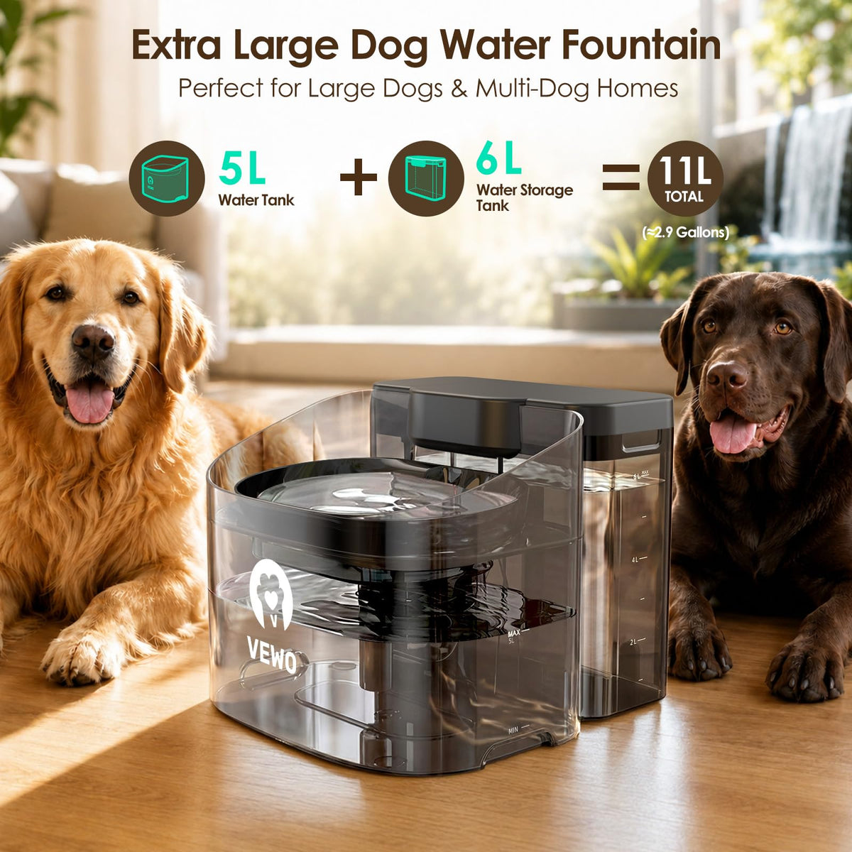 11L/372oz Large Dog Water Fountain, Automatic Dog Water Bowl Dispenser